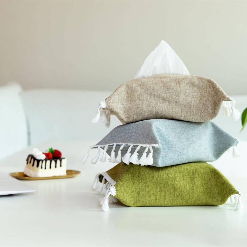 Elegant Sturdy Fabric Tissue Box Cover Portable for Home and Office Decoration with Soft Cotton Linen Materials