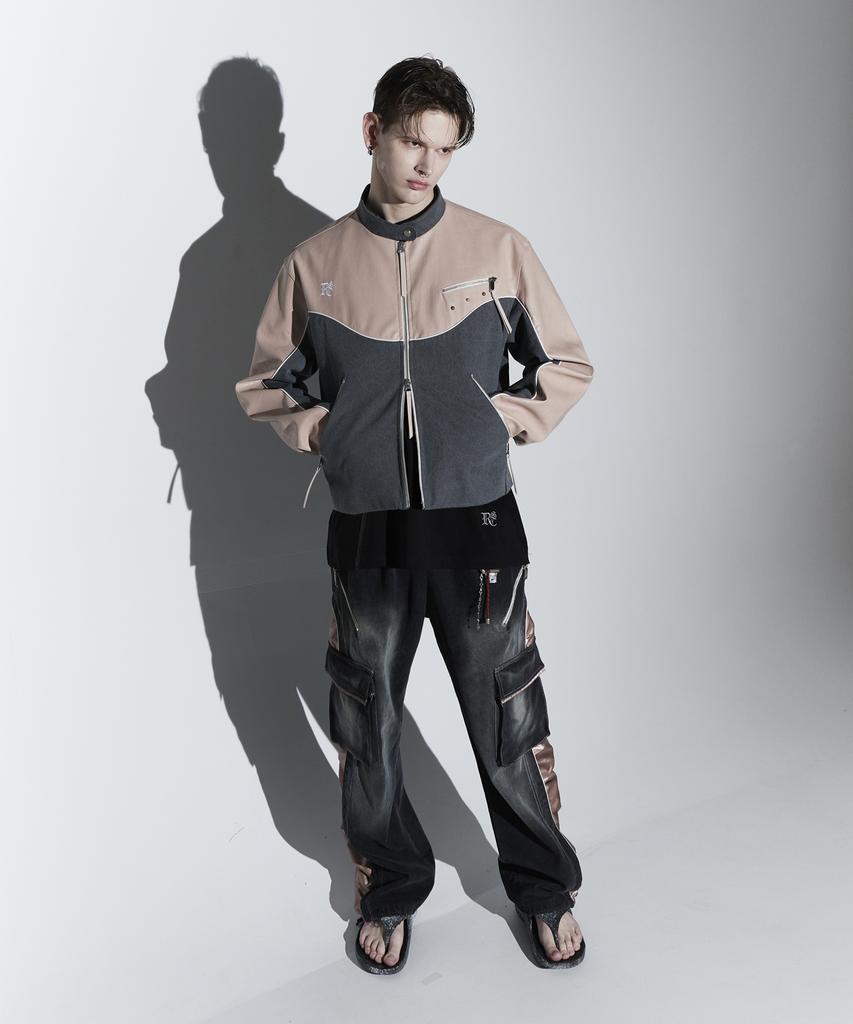 Aleseuseussi Wrinkle Mixed Cargo Denim Pants - Bk