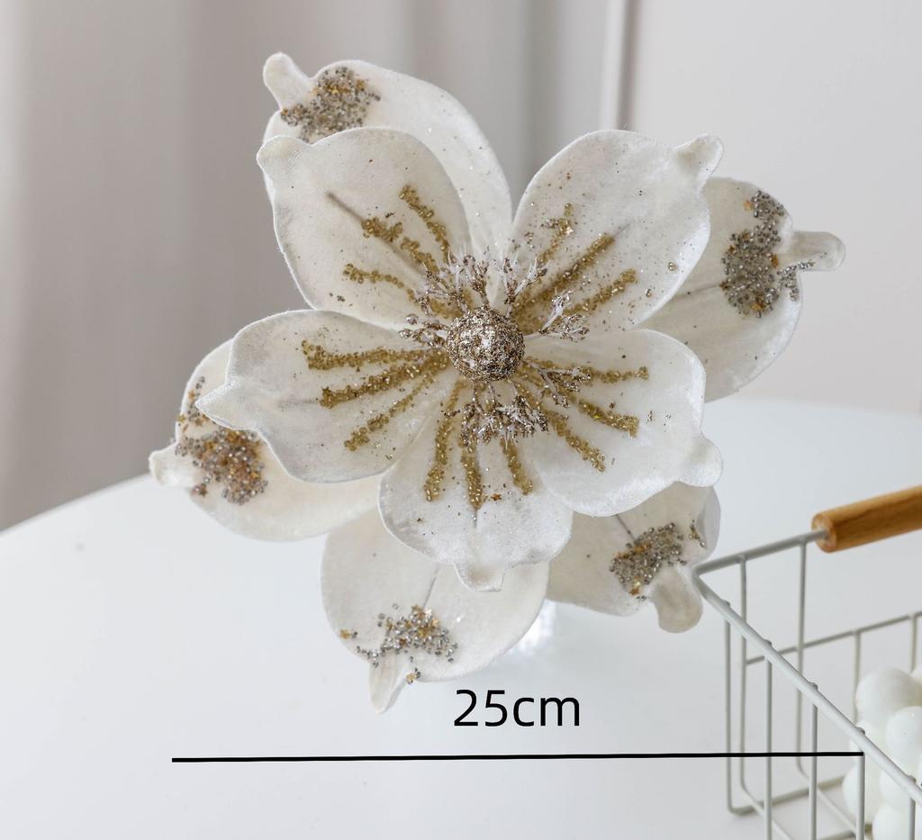 Christmas flower gold simulation Christmas tree decoration flower 20cm sequined flannel home decoration