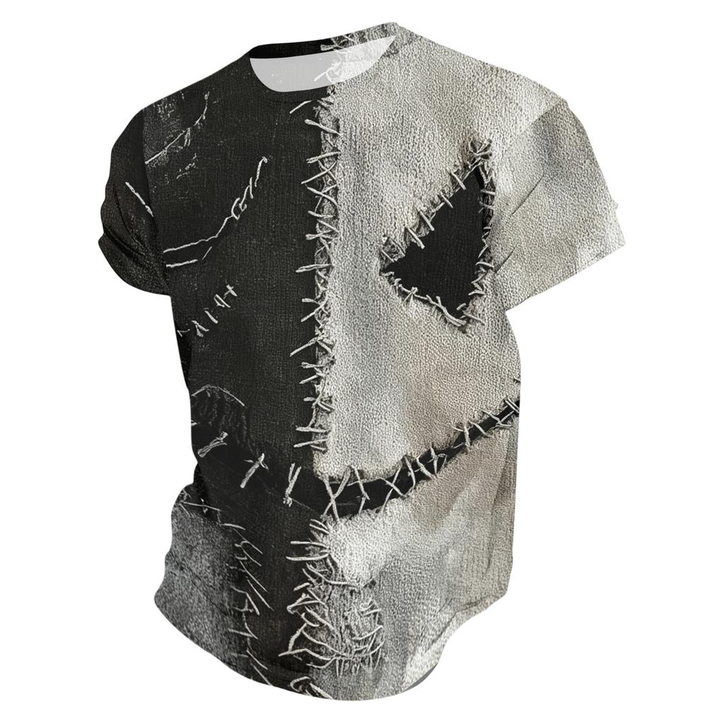 Men's Printed Short Sleeve T-Shirt Lightweight Breathable Round Neck Casual for Halloween