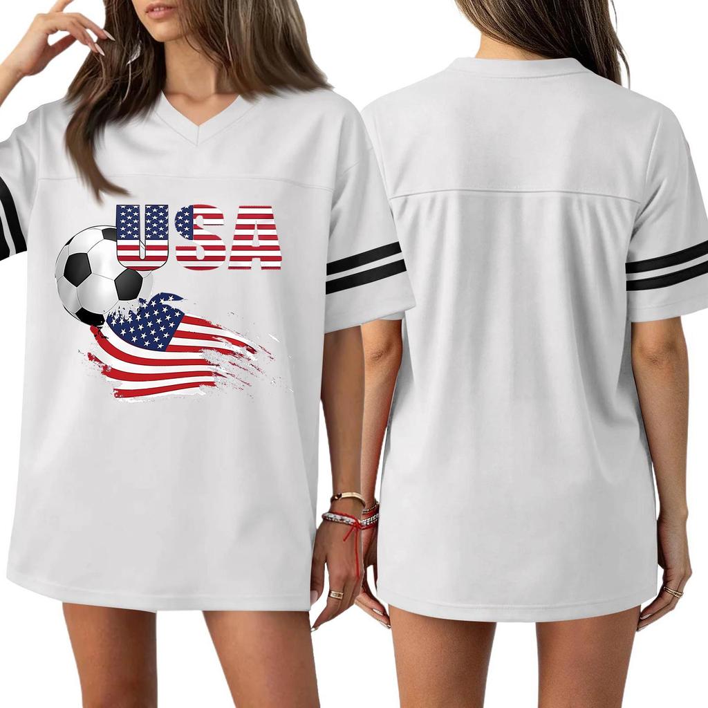 Women's Casual & Stylish V-Neck Sports — Print Short-Sleeve Athletic T-Shirt Top