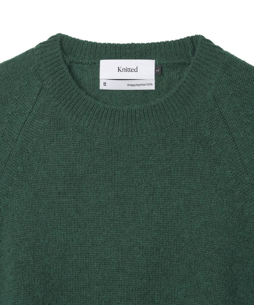 KNITTED Shaggy Dog 100% Wool Round Knit Dark Green