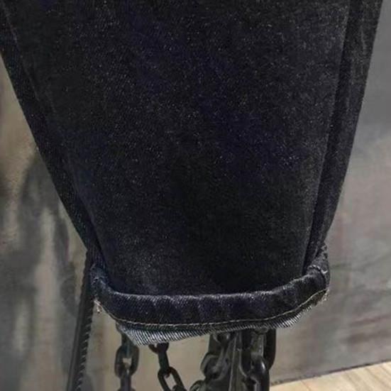 Herre Haremsjeans Elastisk midje Justerbare snøringer Glidelås med knappgylf Denimbukser med lommer Ensfarget Vid