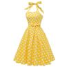 Vintage blue polka-dot lace-up halter-neck flared ball gown – elegant performance dress for the annual party