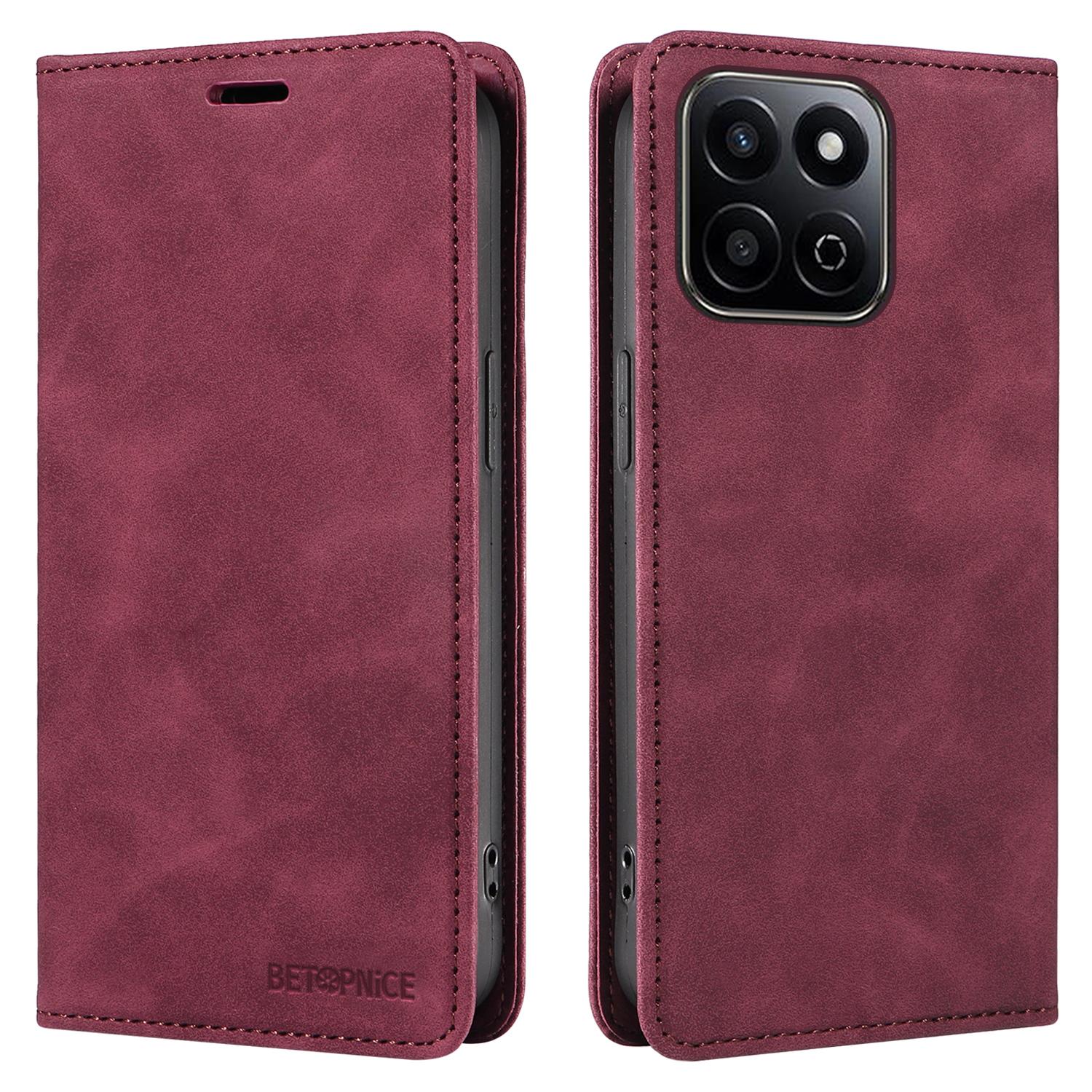 

BETOPNICE 003 Чехол-кошелек для телефона из кожи с магнитной застежкой для Honor Play 60 Plus 5G Red