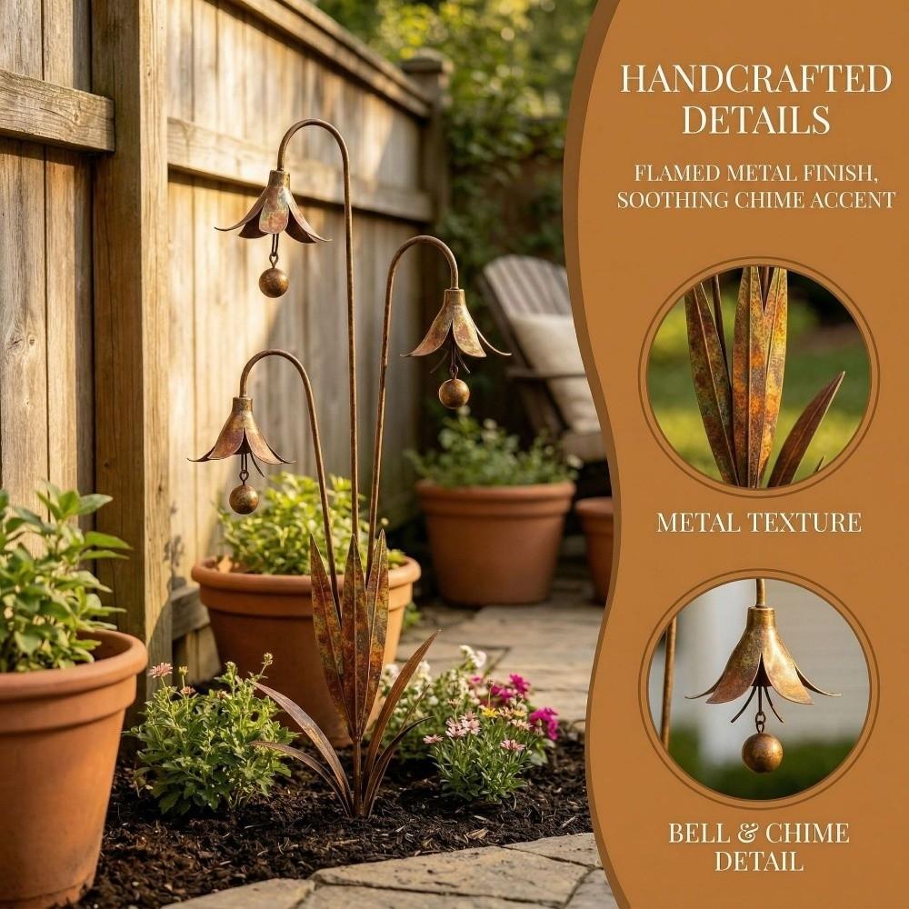 Rustic Three Calla Lilies Sculpture Iron Art Floral Stake Ornament  Outdoor Yard