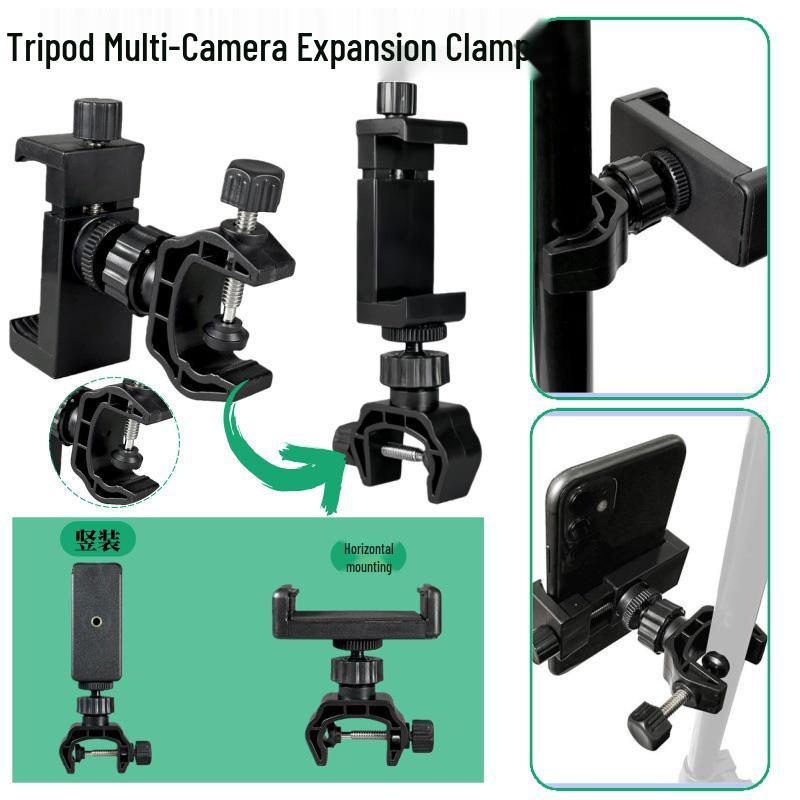 Tripod Fixing Clip for Mobile Live Streaming - Stable Double Knob Extension Adapter Stand