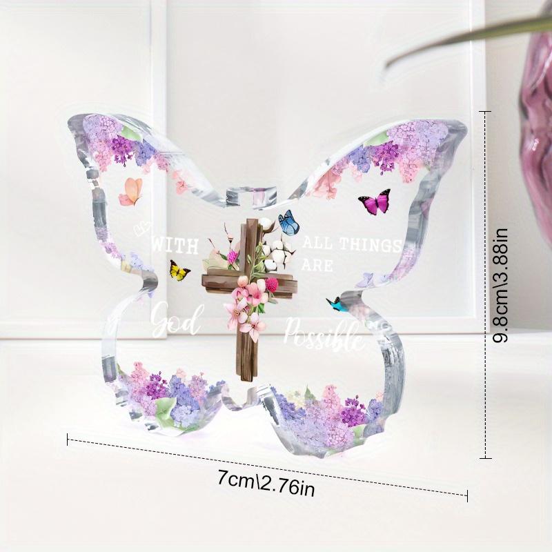 Vintage Acrylic Sign, 1pc Inspirational Acrylic Butterfly Cross with Bible Verses - 'with God All Things Are Possible' Christian Keepsake Decor
