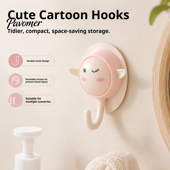 Wall Mount Hanger 2Pcs Decorative Hook, Cartoon Key Hanger, Self Adhesive Hanging Removable Hook Multifunctional Towel Rack for Living Room