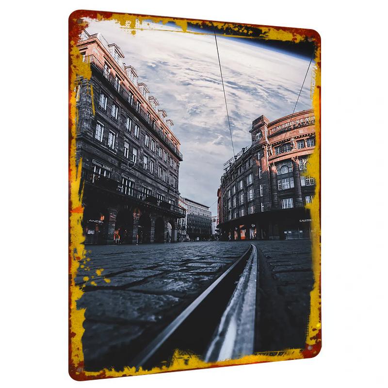 

Vintage European Street View Metal Iron Painting Home Decor Living Room Wall Art Mural CreativeWall Hanging Painting 20x30cm（7.8x11.8inch）