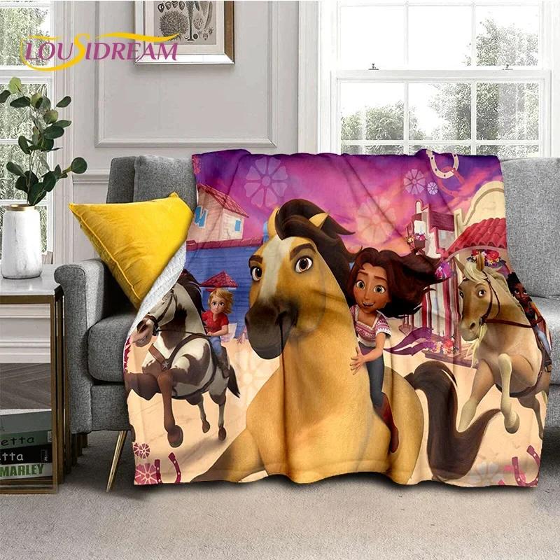 Spirit – wild und frei Zeichentrickpferde Weiche Flanelldecke für Betten Schlafzimmer Sofa Picknick, Überwurfdecke zum Zudecken Outdoor-Freizeit Geschenk