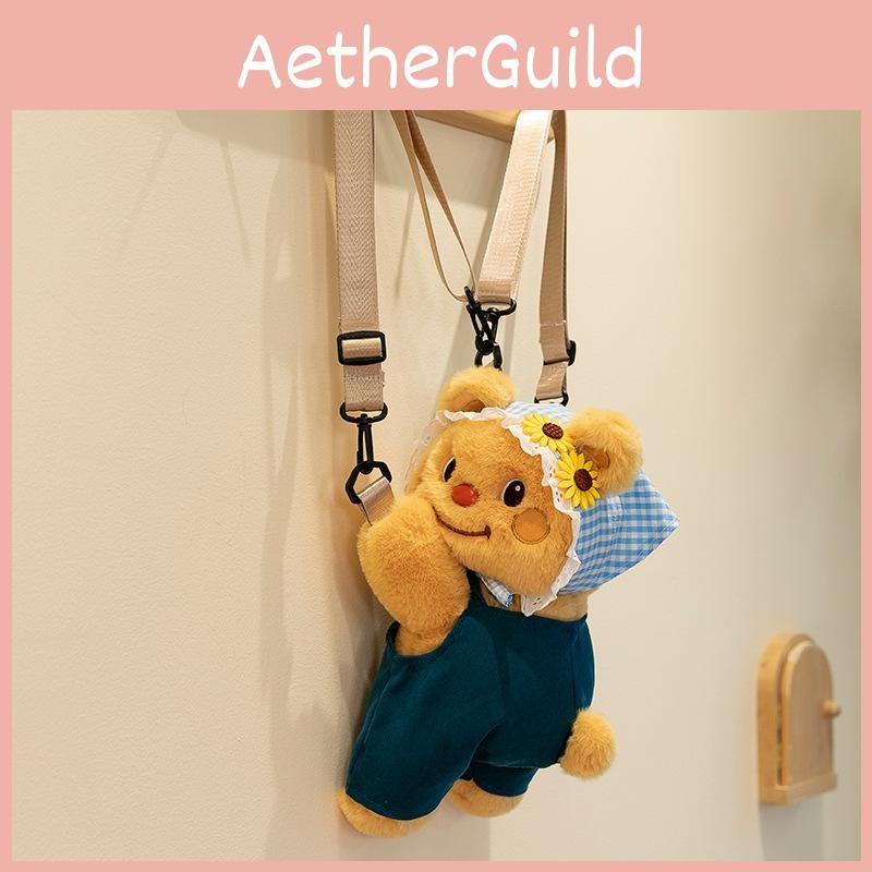 Bear Butter Denim Overalls Plush Backpack Cute Teddy Bear Going Out Shoulder Bag
