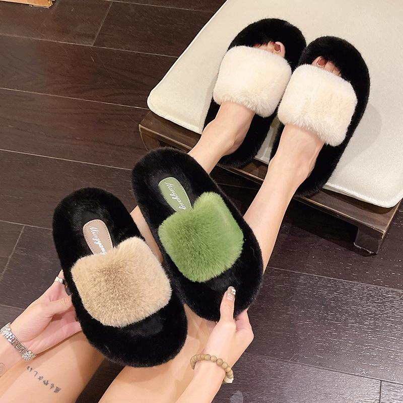 Large Size Fluffy Slippers Women Wear In Winter, New High-end Thick-bottomed Plush Cotton Drag Autumn and Winter