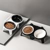 Kitten Double Ceramic Feeder Bowl Pet Water and Food Bowl Dish with Wood Stand No Spill Pet Ceramic Double Bowl for Dog Cat