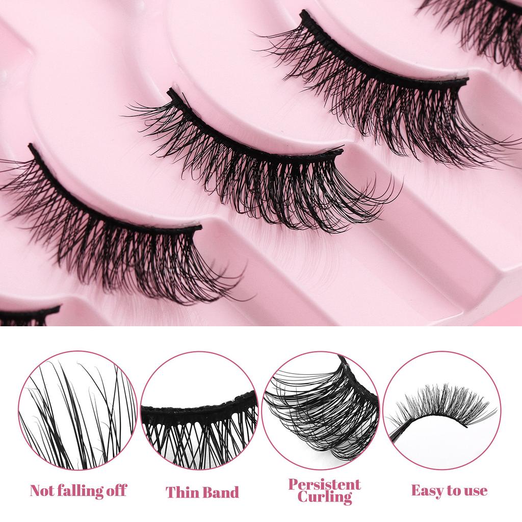 7 Pairs Of Half-Eye False Eyelashes, Dense Curled Eye Tail, Elongated Half-Eye False Eyelashes