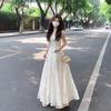 New Chinese Beige Suspender Dress Women's Summer New Small Seaside Vacation Ruffle Leaf Edge Dress