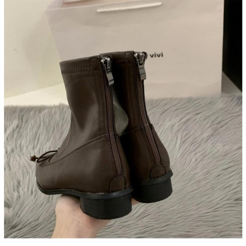 Fashion Women's Slim Short Boots Back Zipper Closure Effect Elegant Fashionable Women's Shoes Low Heel Shoes