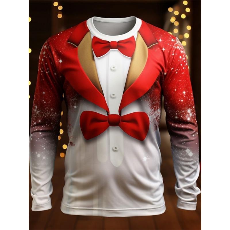 Christmas T-shirts For Men Shirts Tree Snowflake Graphic T-Shirt Cotton O Neck Oversized Long Sleeve Tops Streetwear Men's Shirt