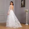 Damen V-Ausschnitt Langarm Spitze Hochzeitskleid A-Linie Bodenlang Schleppe Brautkleid Herbst Winter Elegant Formell Abendparty Brautjungfernkleid