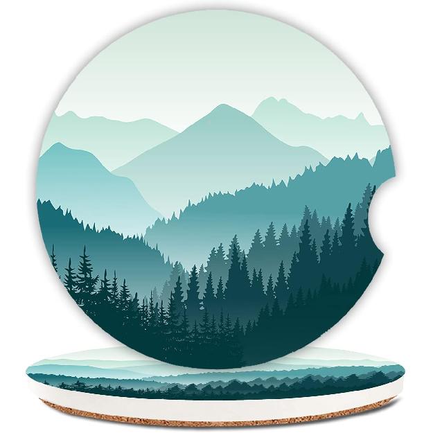 Ceramic Cup Holders Car Coasters for Women/Men,Cool Absorbent Drink Cup Car Holder Coasters with A Finger Notch 2.56" Pack of 2,Blue Marble Gold