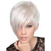 European and American Style Women’s Short Straight White Wig with Side-Parted Long Bangs Unique Fashion Full Wig