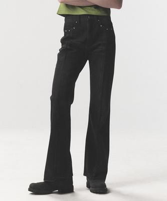 PHYSICAL DEPARTMENT Cutoff Bootcut Denim Pants_Black
