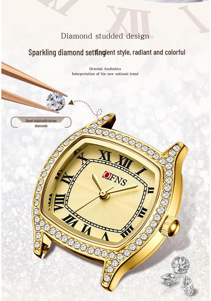 Retro Rhinestone Inlaid Roman Numerals Square Ladies Fashion Watch