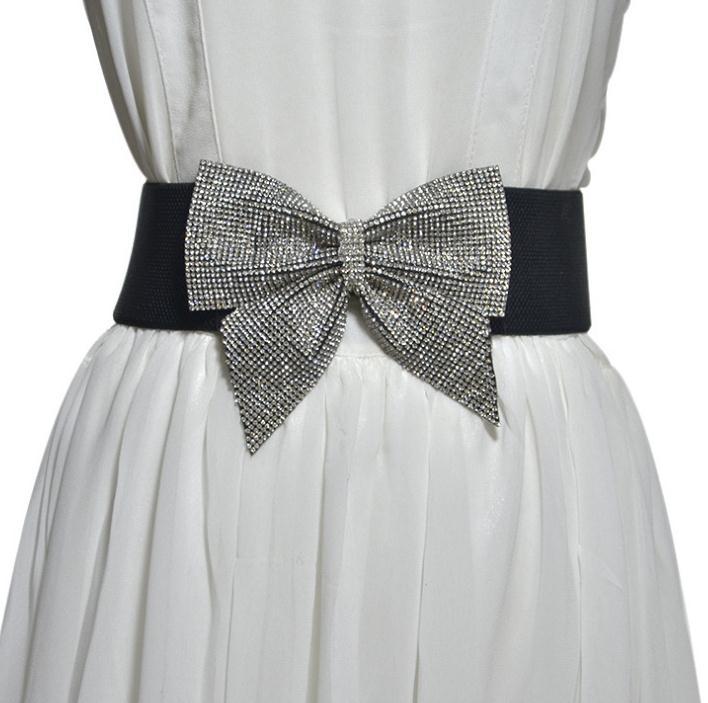 2026 New Ladies Fashion Elastic Wide Waist Seal Dress Decoration Rhinestone Inlaid Bow Corset Belts for Women Luxury Designer