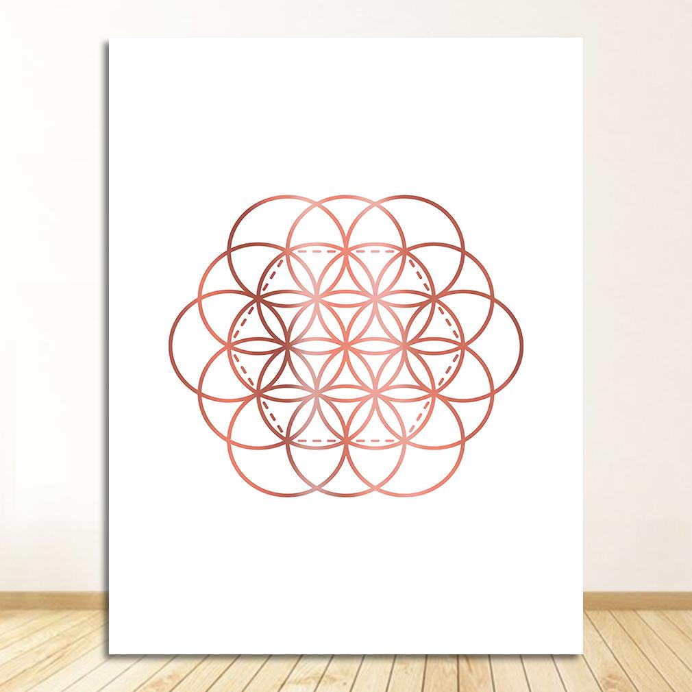 Wall Painting Decoration Picture Modern Room Decor Yoga Art Print Rose Gold Wall Art Flower of Life Poster Hamsa Canvas Painting