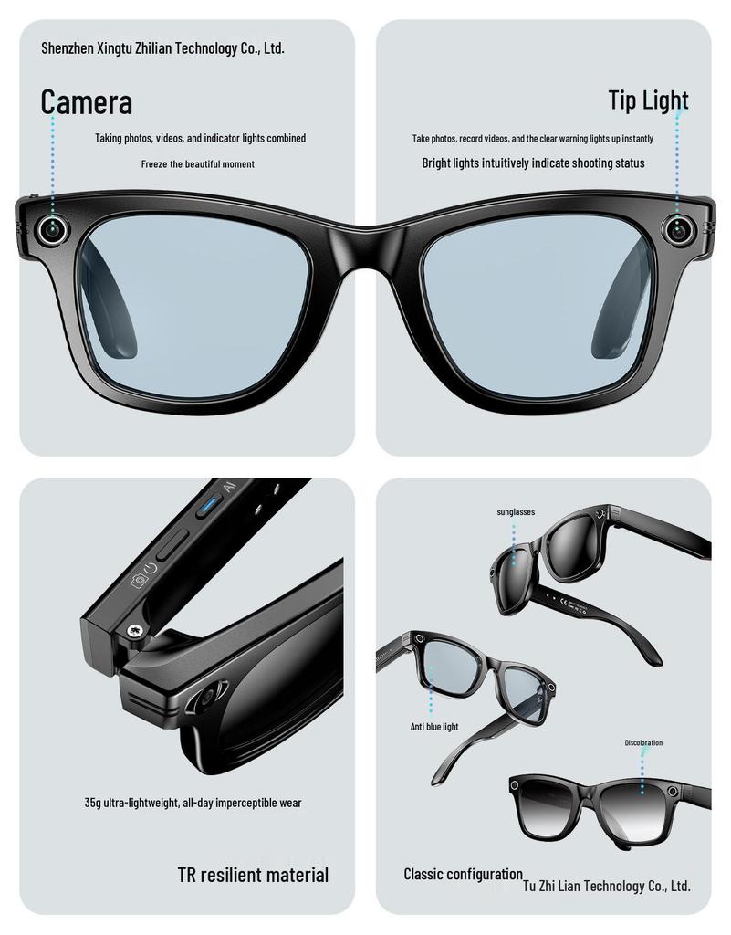 Chytré brýle W610: 800W Pixel AI Překlad, Nahrávání Fotografií a Videa, WIFI, Duální Redukce Šumu, Brýle Proti Otřesům.