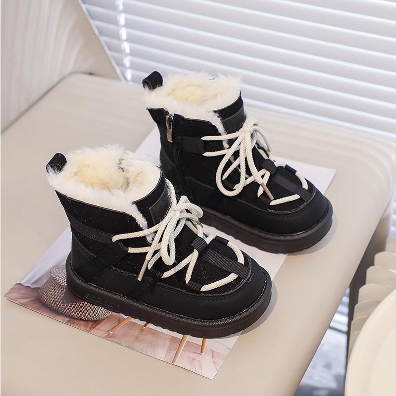 

Новые ботинки для девочек Простые универсальные классические зимние ботинки Удобная теплая детская обувь Модные повседневные детские ботинки Модные стильные ботинки для мальчиков 21insole14.5cm чёрный