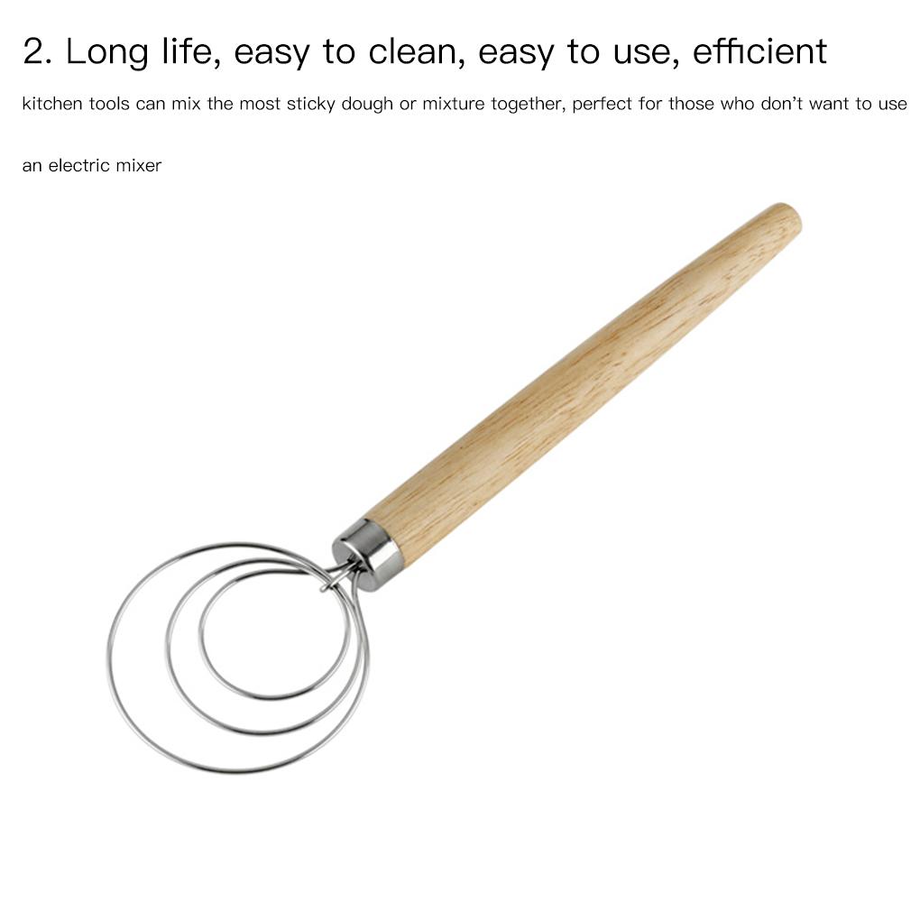Egg Beater Stainless Whisk Wooden Handle Household Labor-Saving Flour Stirring Tool