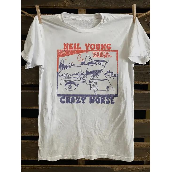 Retro 80S Punk Rock Band Tee for Men - Featuring a Neil Young Inspired Crazy Horse Design And Album Artwork, Comfortable Vintage Music Shirt for S белый