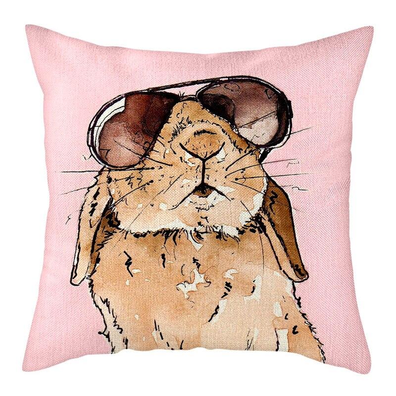 45X45Cm Rabbit Photo Cushion Cover Grey Pattern Pillow Polyester Pillowcase