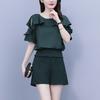 Women's Summer Suit Waistband Lace Openwork Off The Shoulder Short Sleeve Tops Wide Leg Pants 2 Two Piece Set for Women
