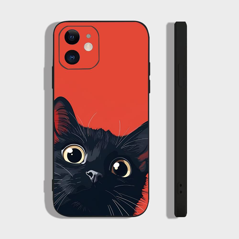 Cute Black Cat For IPhone 15 16 14 Plus 13 12 11 17 Pro Max 17 Air Black Soft Phone Cover