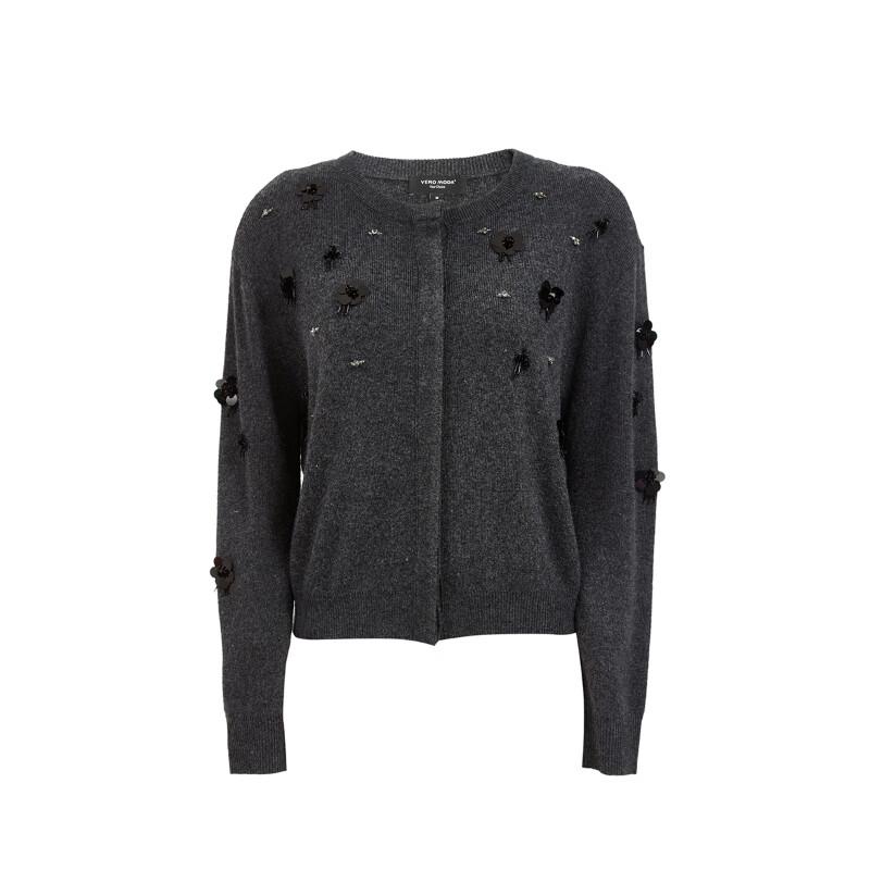 VEROMODA Beaded Round Neck Lamb Wool Blend Cardigan