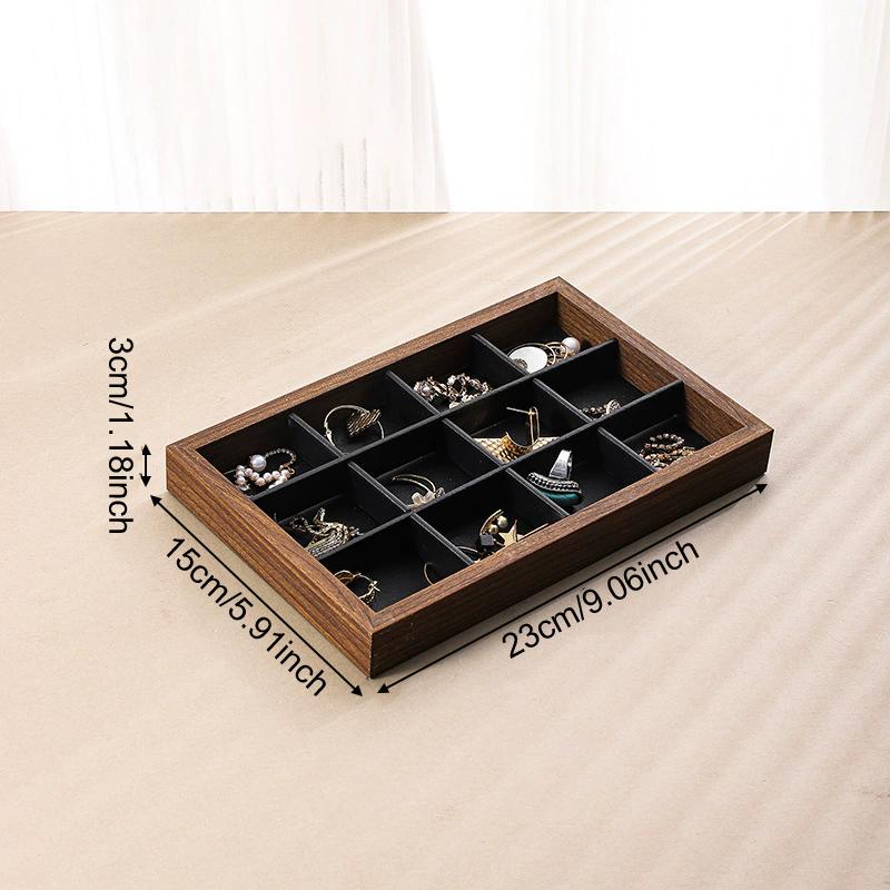 Jewelry Organizer Retro Walnut Wood Grain Ring Display Tray Tabletop Multipurpose Earrings Necklace Bracelet Chain Storage Plate