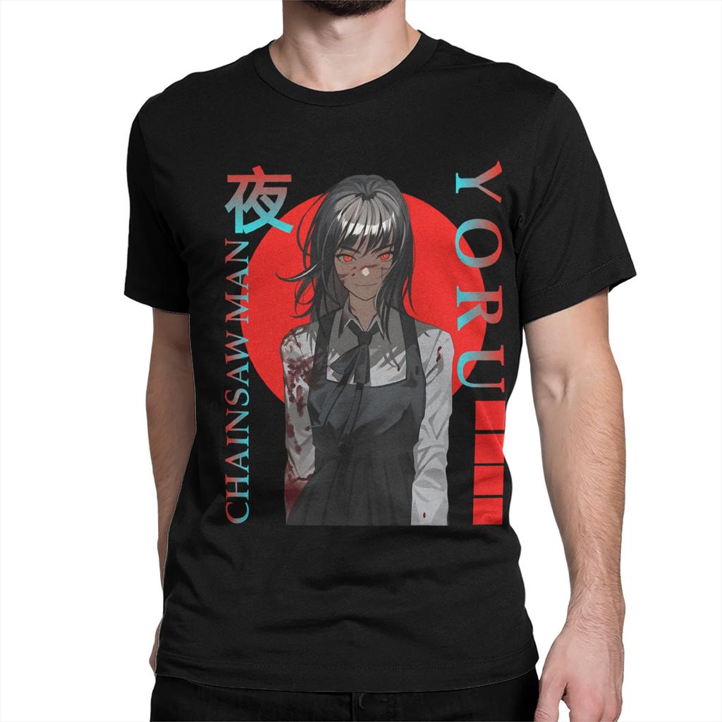 Yoru Chainsaw Man Anime T Shirt for Men Women Cotton Unique TShirt Crewneck Makima Reze Tee Shirt Short Sleeve Clothes Gift