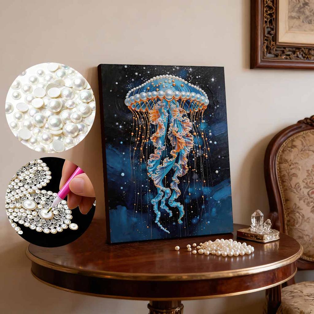 DIY Jellyfish Pearl Art Painting for Home Wall Decor Pearl Gem Paintings Picture Arts Craft  for Adults/Beginners Gift Idea Home Decor Without Frame