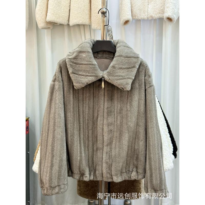 Environmentally friendly mink hair jacket with casual temperament large lapel collar, new short jacket for women in autumn and winter