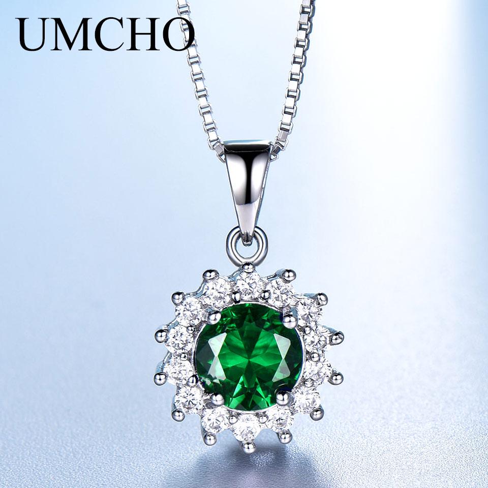 Umcho Smaragd-Edelsteinanhänger für Frauen, echter, zierlicher Solitärschmuck mit Geburtsstein für Mai, mit Kette, Schmuckgeschenk zum Jahrestag, Geburtstag, Valentinstag
