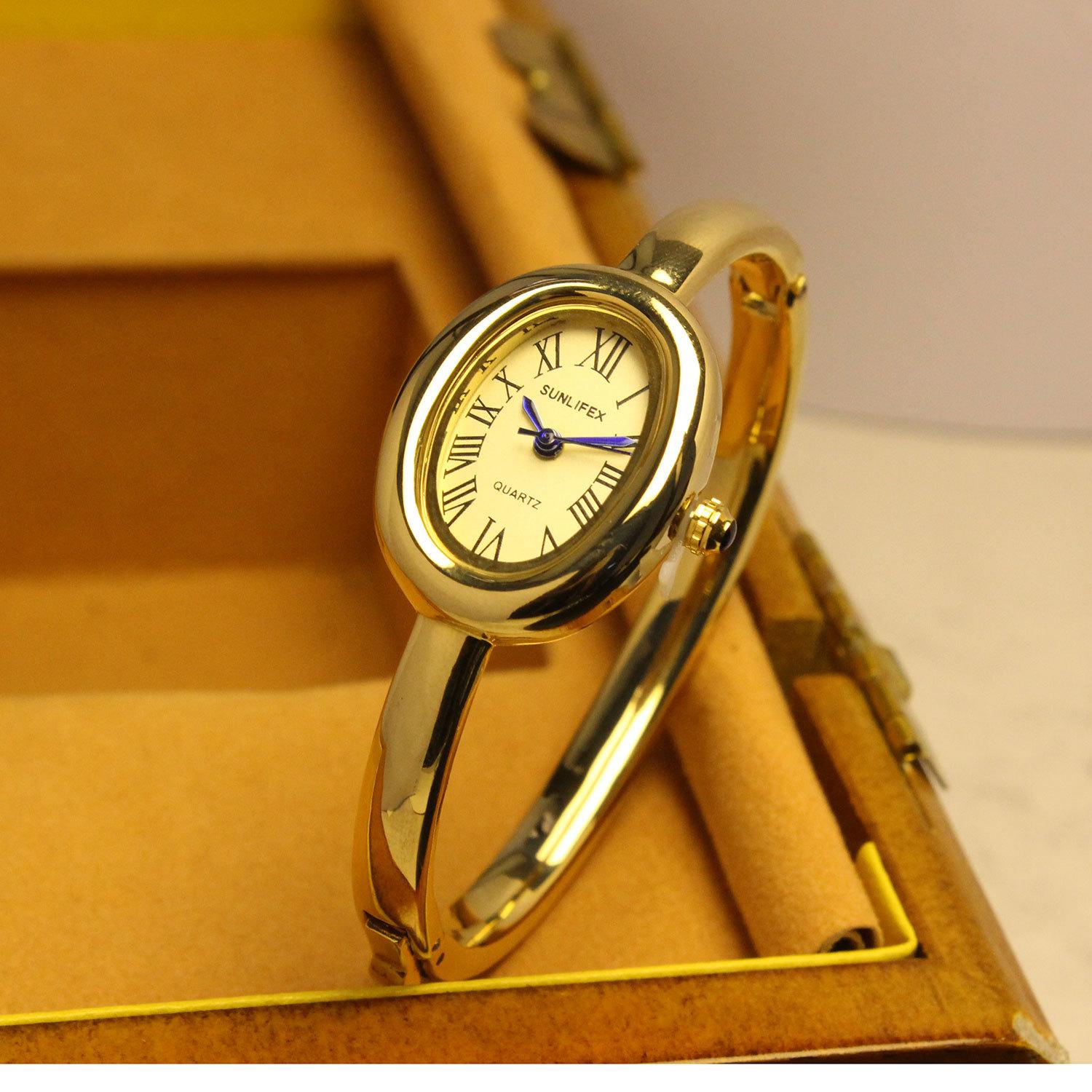 Sunlifex Bath Watch Ladies Rose Gold Diamond Ring Light Luxury Premium Niche Design Oval Bracelet Watch золотой