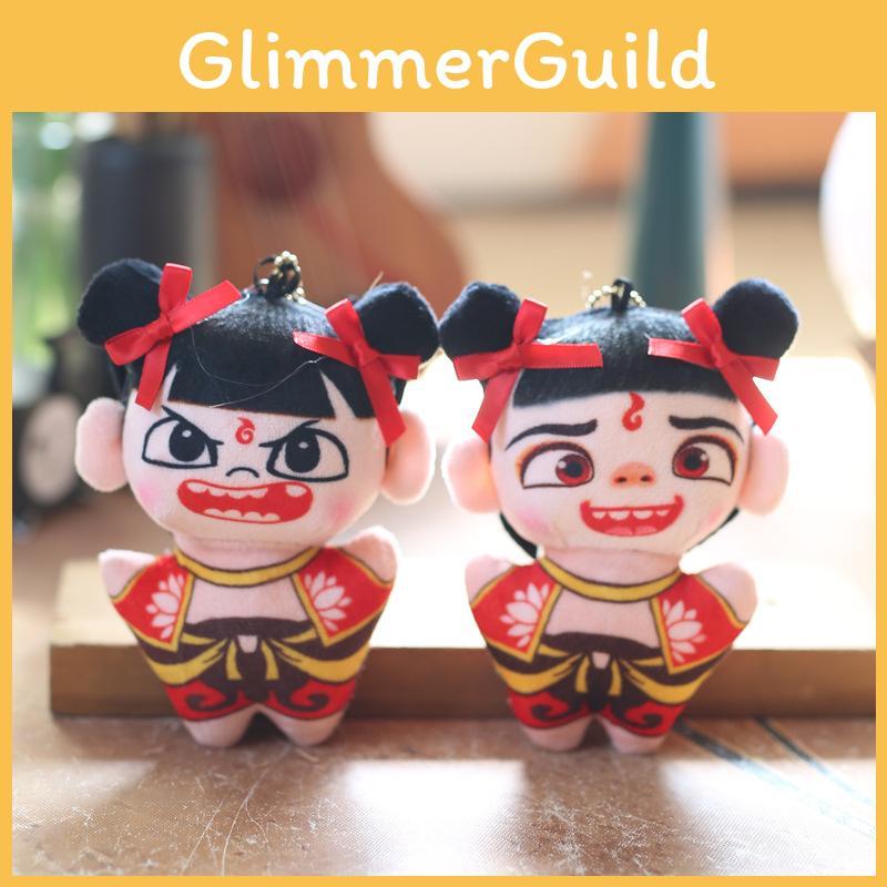 Short Nezha Cute Plush Stuffed Doll Keychain Pp Cotton Fill Backpack Decor