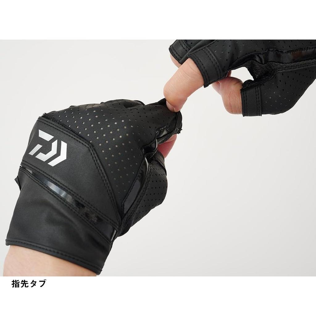 Daiwa Faux Leather Size L Gloves, 5-Piece Cut, 25DG-2325, Black,