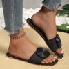 Fashion Women Slippers 2025 New Summer Flat Sandals  Round Buckle Solid Flats Female Casual Slippers Slides Ladies Fashion Beach Shoes
