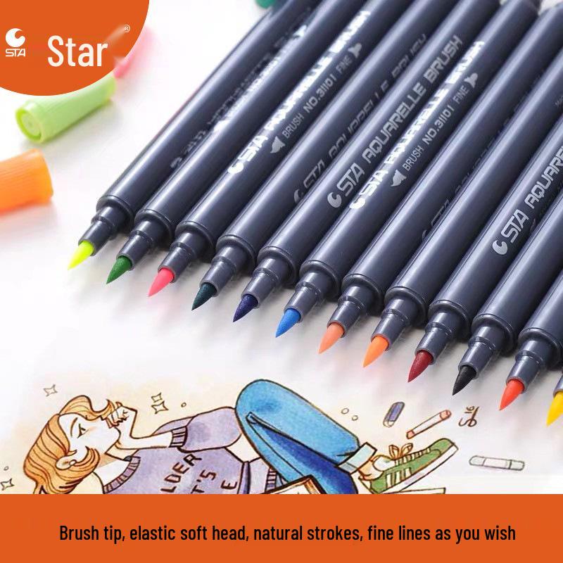 STA 3110 Watercolor Marker Set: Double-Ended Soft Tip, Water-Soluble, Washable Drawing Pens for Manga.
