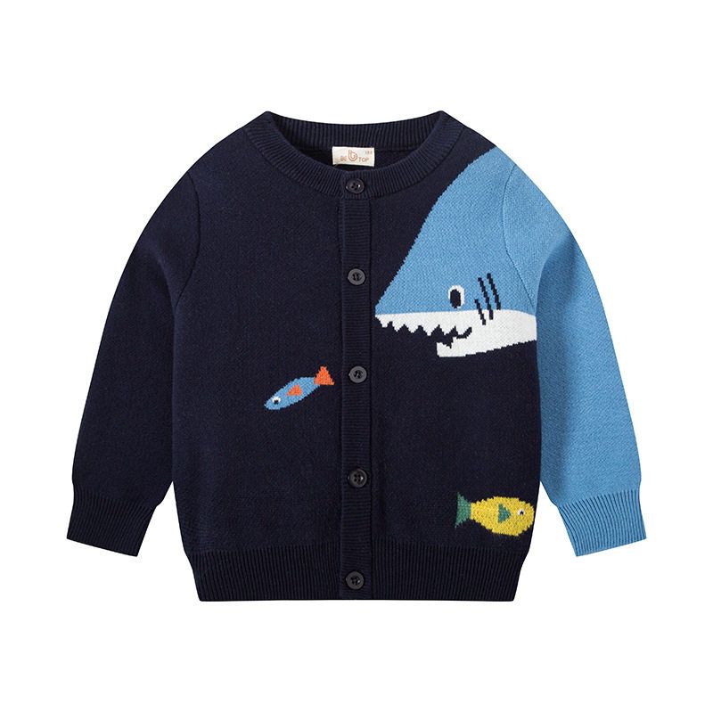 Kids Cartoon Autumn and Winter Shark Children s Knitted Sweater Noble Blue 110
