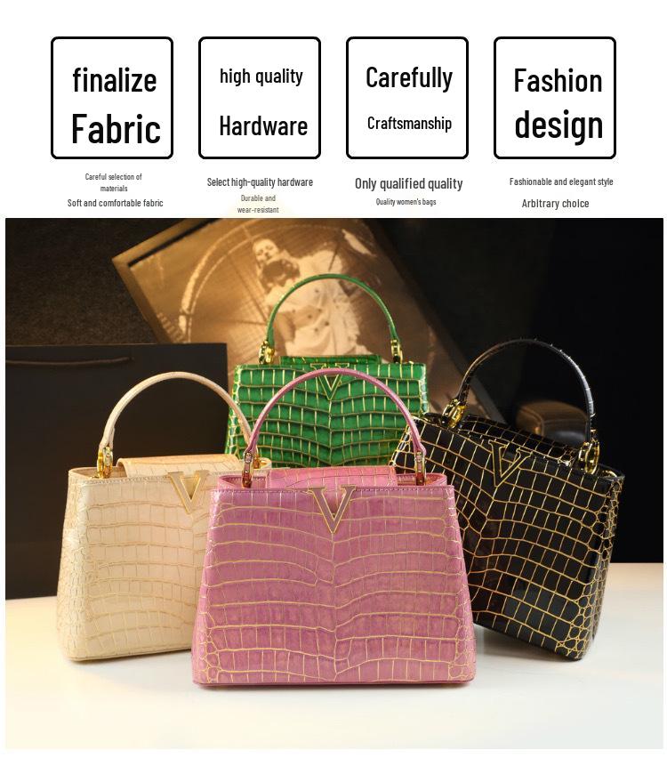 2024 Genuine Leather Crocodile Pattern Tote: Versatile Women's Shoulder & Crossbody Bag