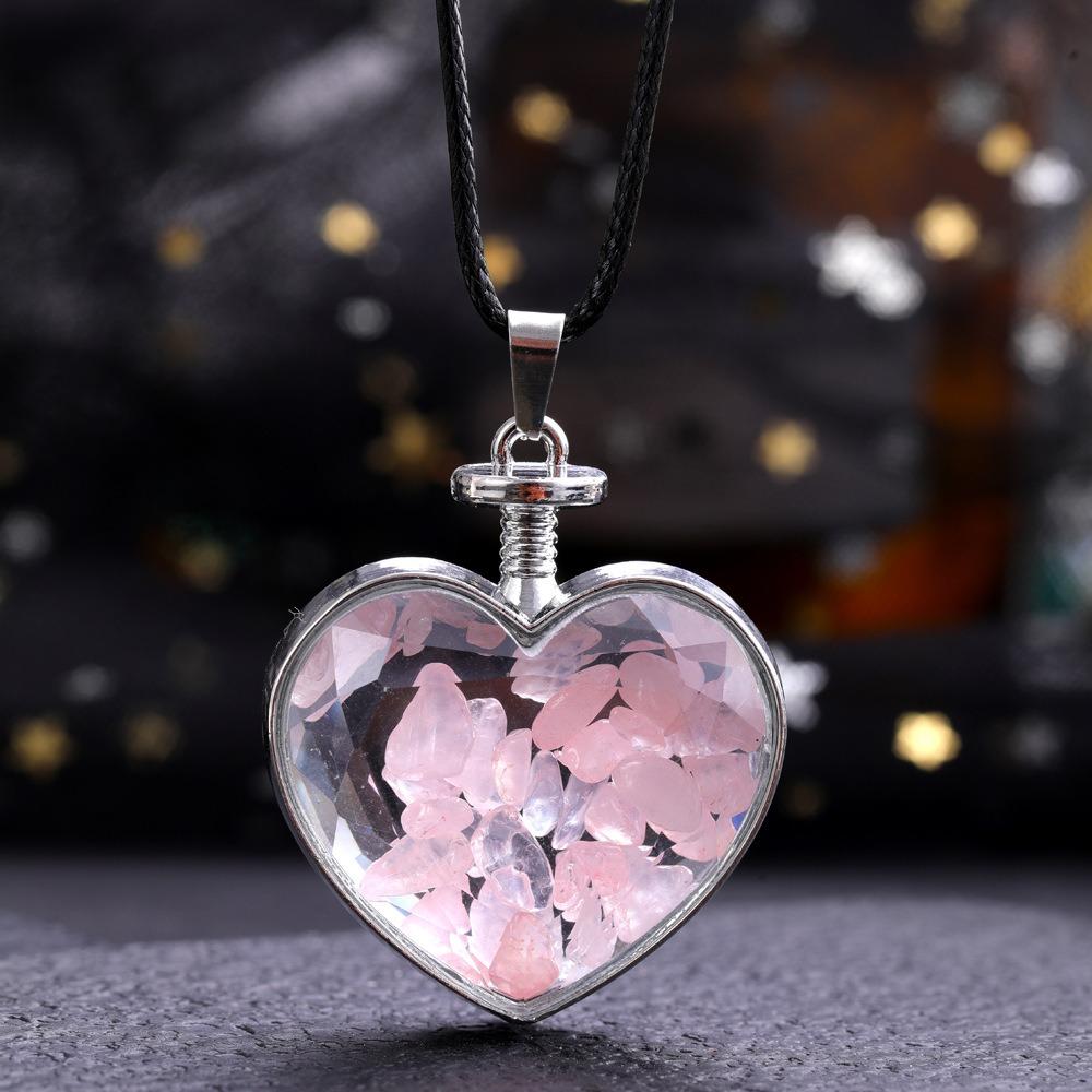 Natural Stone Bottle Necklace For Girls Creative Gift Broken Stone Jewelry Healing Crystal Stone Heart Pendant Love Glass Bottle